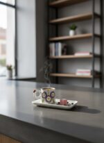 Mor Çiçekli El Yapımı Tek Kişilik 2 Parça Seramik Kahve Fincan Seti - Görsel 5