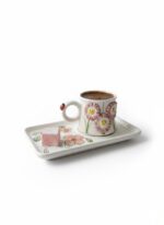 Pembe Çiçekli El Yapımı Tek Kişilik 2 Parça Seramik Kahve Fincan Seti - Görsel 5