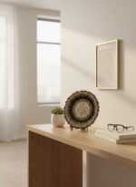 El İşi Gümüş ve Altın Desenli ALLAH MUHAMMED  Yazılı 30 cm Çini Tabak - Görsel 4