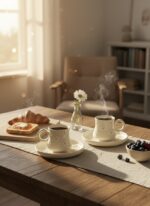 Papatya Desenli El Yapımı 2 Kişilik 4 Parça Seramik Fincan Takımı