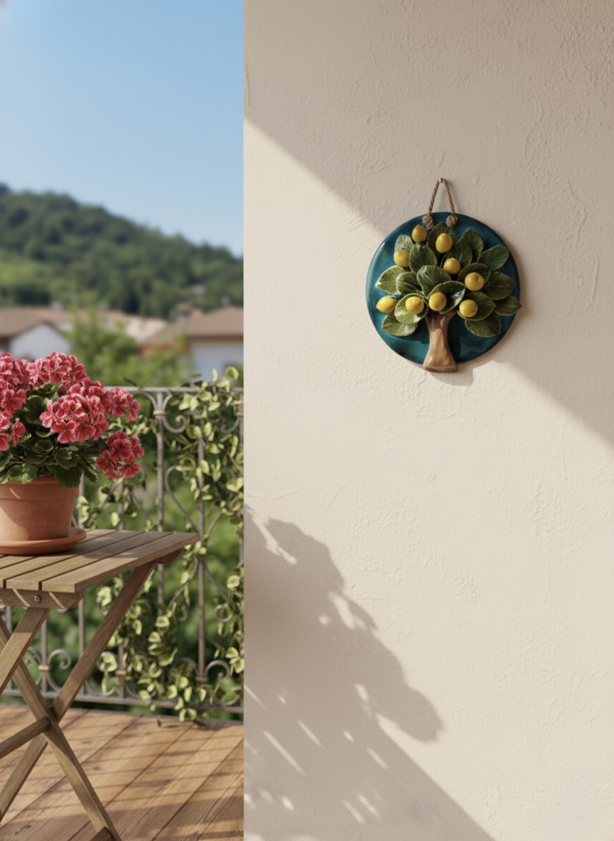 El Yapımı Kabartmalı Limon Ağacı Seramik Duvar Süsü (21cm)