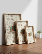 Ahşap 3'lü Set Karışık Desenli Dekoratif Sunum Tepsisi - Görsel 3