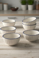 Lacivert Bulut Desenli 6'lı Çok Amaçlı Yuvarlak Kase Takımı - Çorba, Meyve, Çerez, Sos ve Kahvaltılık Sunum Seti - Görsel 6