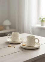 Papatya Desenli El Yapımı 2 Kişilik 4 Parça Seramik Fincan Takımı - Görsel 4