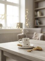 Kiraz ve Papatya Desenli El Yapımı 2 Kişilik 4 Parça Seramik Fincan Takımı - Görsel 4