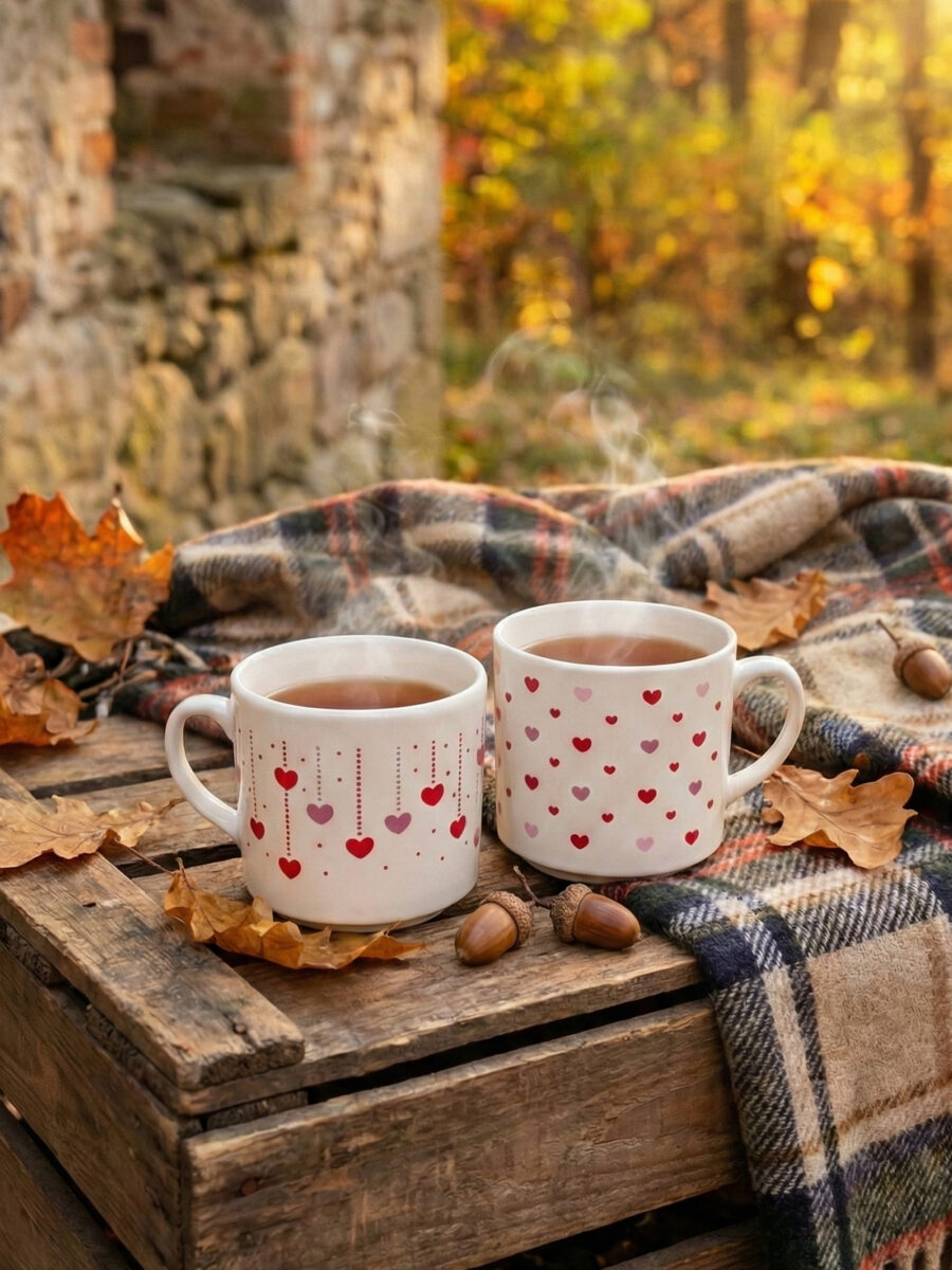 Renkli Kalp Desenli 2'li Kupa Sevgiliye ve Arkadaşa Özel Hediyelik Bardak