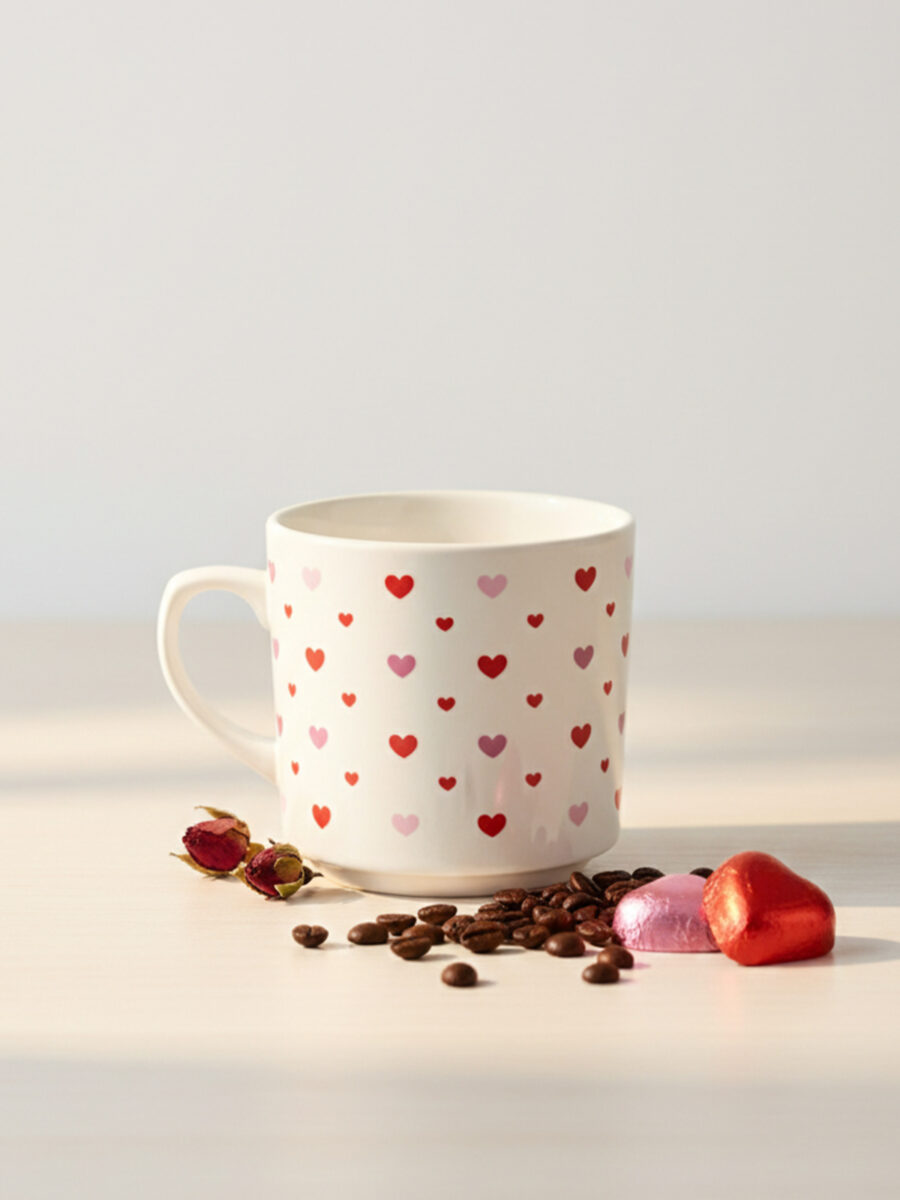 Renkli Kalp Desenli Kupa Sevgiliye ve Arkadaşa Özel Hediyelik Bardak